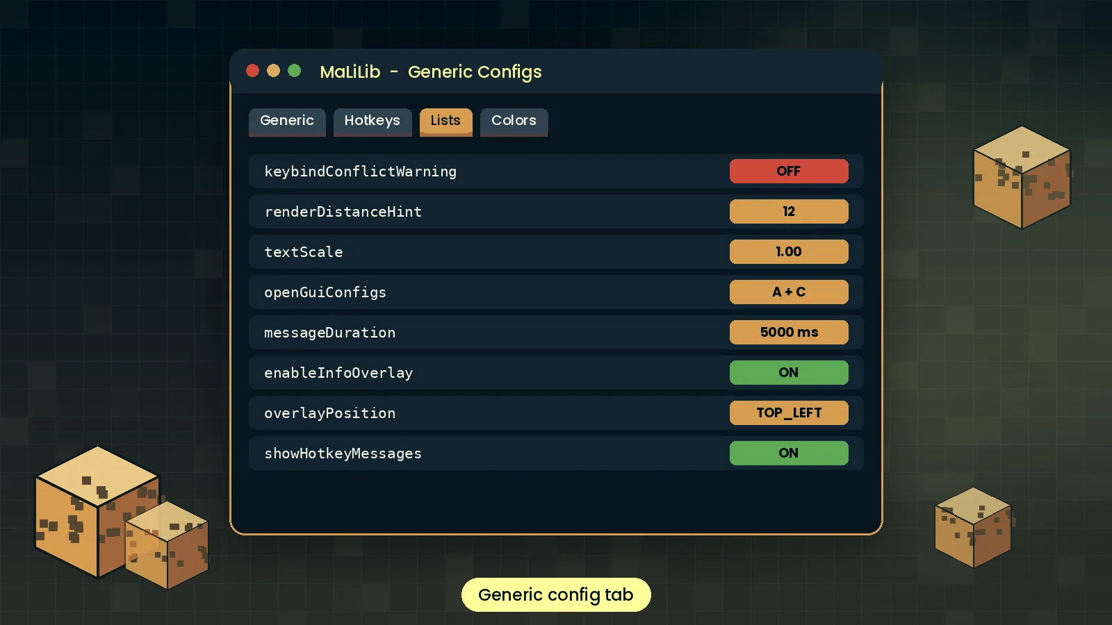 MaLiLib unified config screen preview