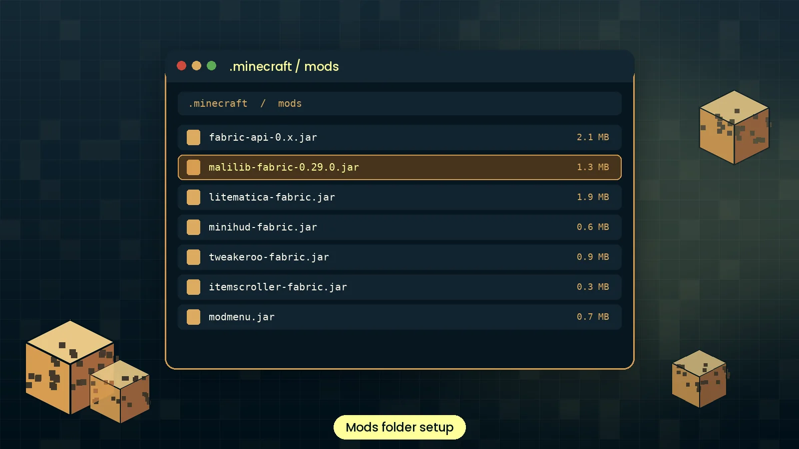 Minecraft mods folder containing the MaLiLib jar