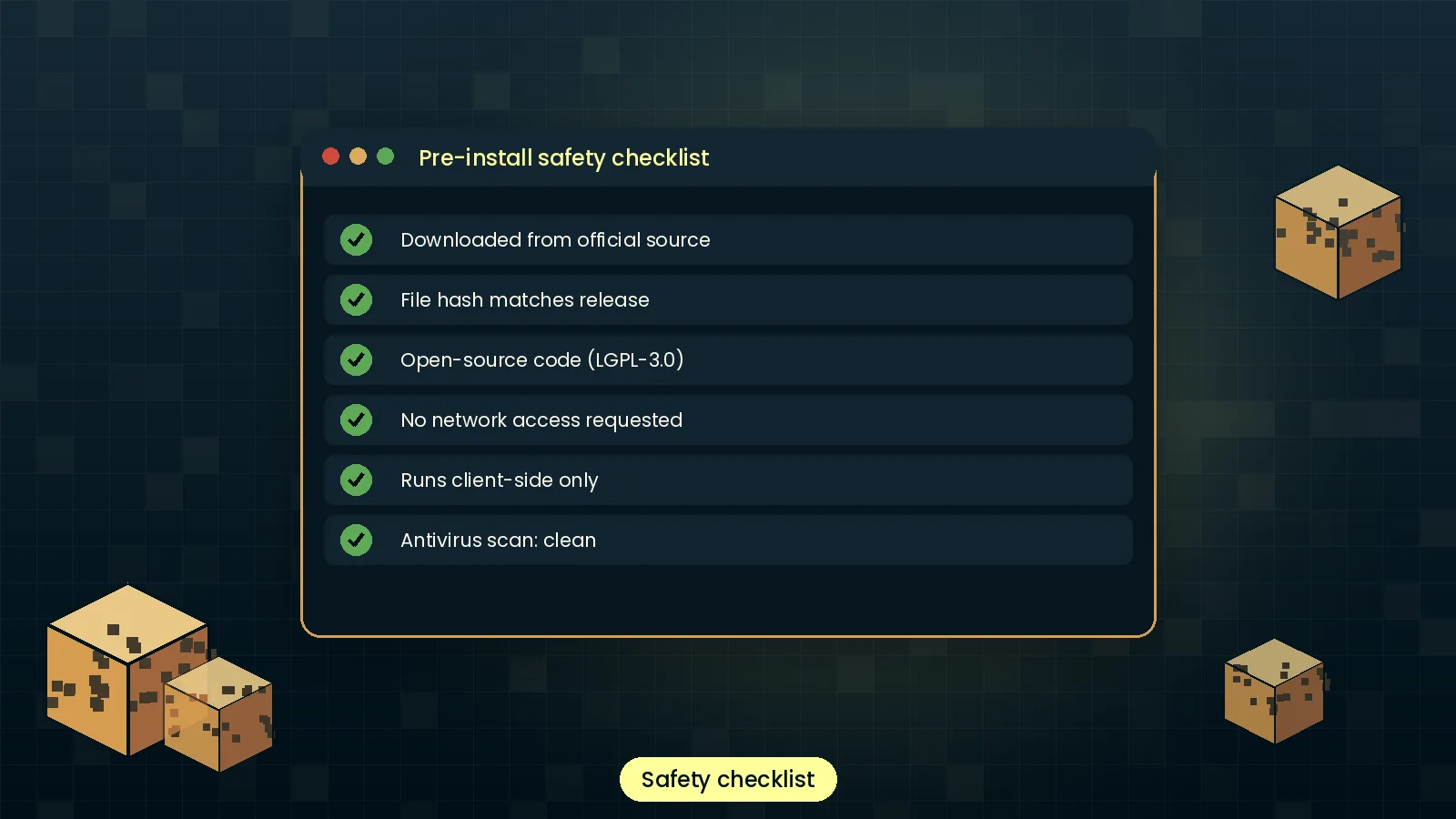 Security checklist for verifying the MaLiLib download