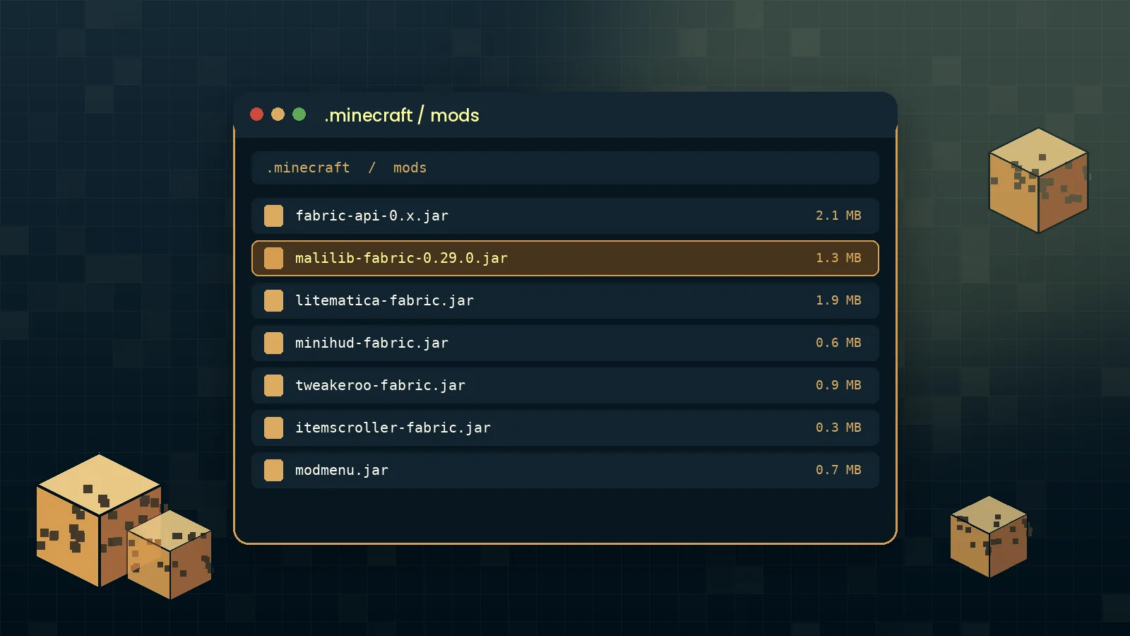 Checking the Minecraft mods folder for duplicate or mismatched MaLiLib jar files
