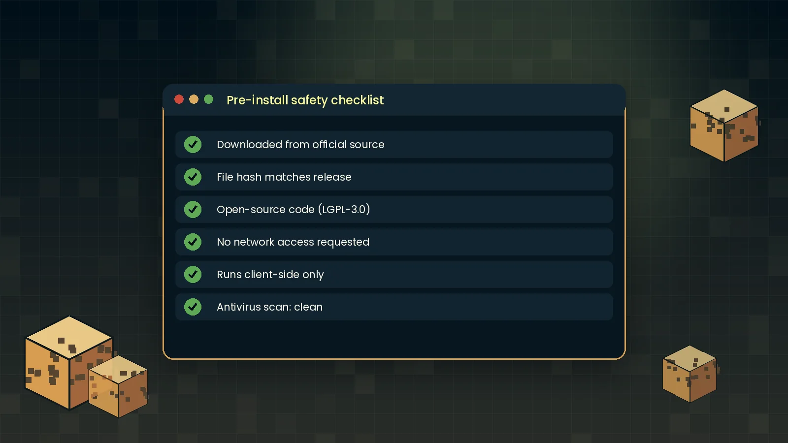 Safety checklist for verifying a MaLiLib Mod download before installing it